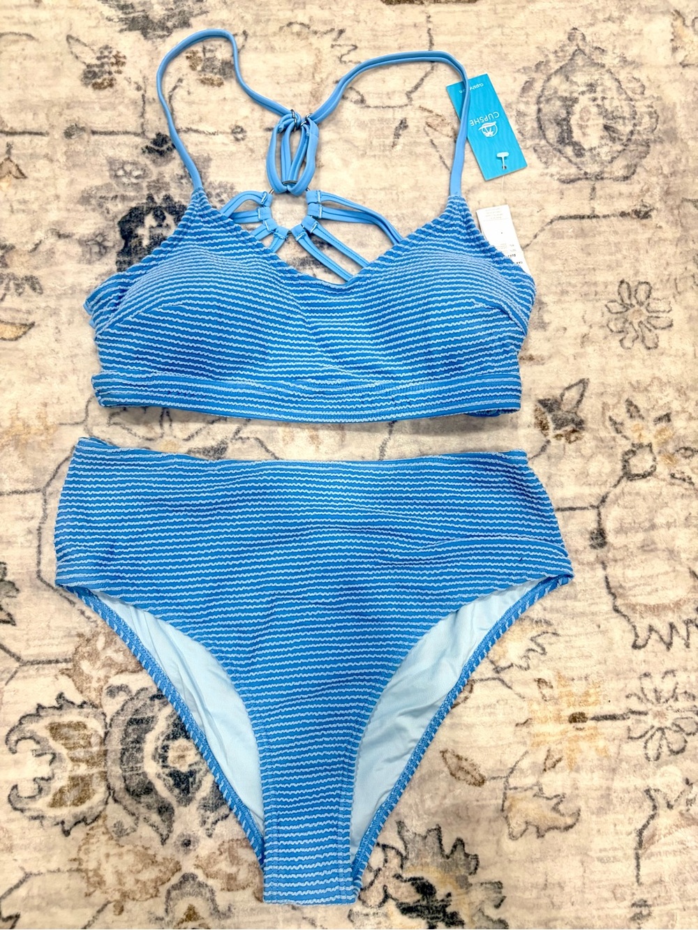 Cupshe Blue Striped High-Waist Bikini Set